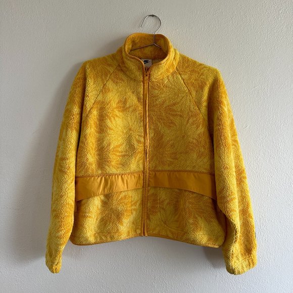 Nike Jackets & Blazers - Nike Sportswear Cozy Sherpa Yellow Floral Fuzzy Jacket